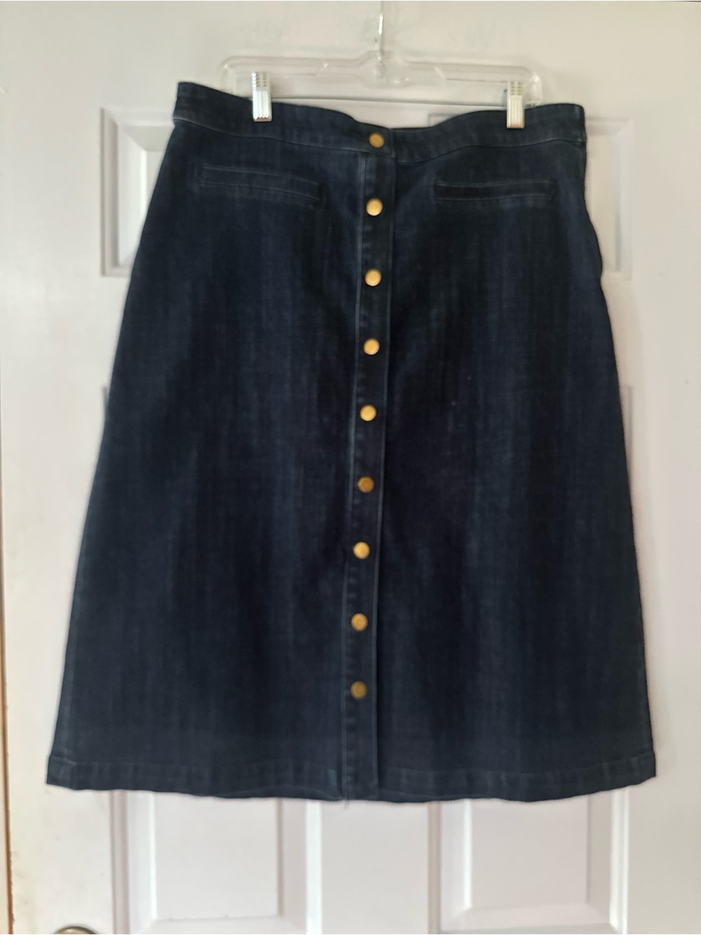 Talbots Button Front Dark Wash Denim Skirt A Line Midi Size 14 - Picture 3 of 12